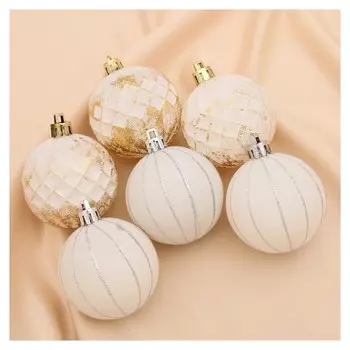 Набор шаров пластик D-6 см, 6 шт "Амбрэ" белый