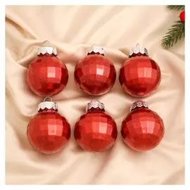 Набор шаров пластик D-6 см, 6 шт "Диодора диско блеск" красный