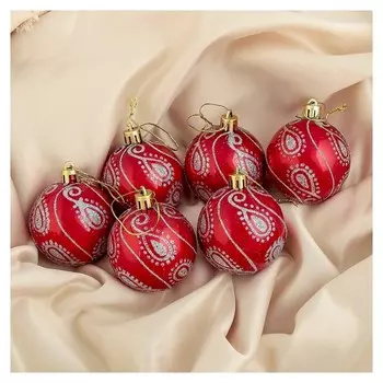 Набор шаров пластик D-6 см, 6 шт "Индия" красный