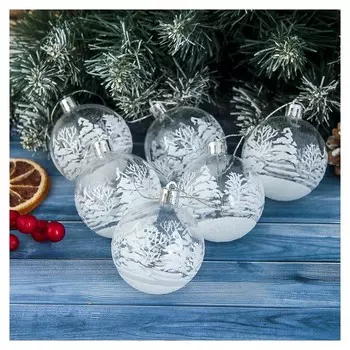 Набор шаров пластик D-6 см, 6 шт "Изморозь" зимний лес