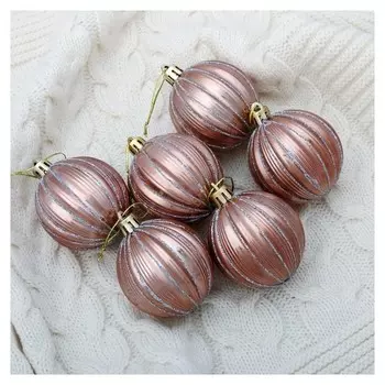 Набор шаров пластик D-6 см, 6 шт "Перелив - нити" розовый