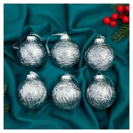 Набор шаров пластик D-6 см, 6 шт "Праздничное настроение полоски" серебро