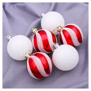 Набор шаров пластик D-6 см, 6 шт "Праздничный сюрприз" красный и белый