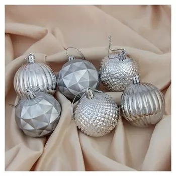 Набор шаров пластик D-6 см, 6 шт "Призма" серебро