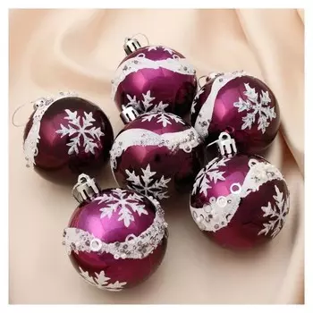 Набор шаров пластик D-6 см, 6 шт "Снежинка бисер" фиолетовый