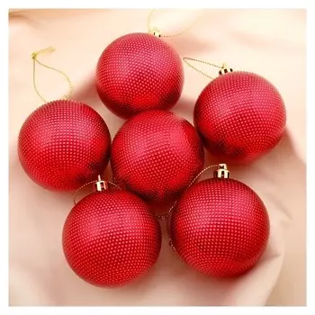 Набор шаров пластик D-6 см, 6 шт "Текстура" красный
