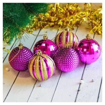 Набор шаров пластик D-6 см, 6 шт "Веруока" сиреневый