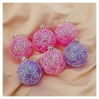 Набор шаров пластик D-6 см, 6 шт "Волшебный узор" розовый и фиолетовый