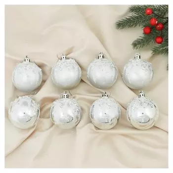 Набор шаров пластик D-6 см, 8 шт "Аделия" серебро