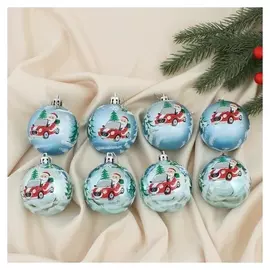 Набор шаров пластик D-6 см, 8 шт "Дед мороз на автомобиле" голубой