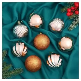 Набор шаров пластик D-6 см, 8 шт "Классика полосы" коричнево-розовый