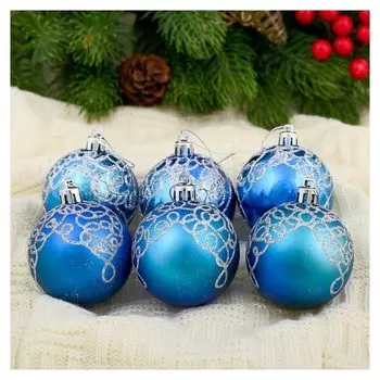 Набор шаров пластик D-6 см, 8 шт "Кружева" синий