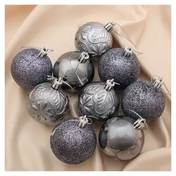 Набор шаров пластик D-6 см, 9 шт "Сильва" серый