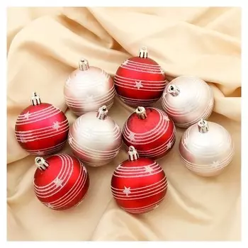 Набор шаров пластик D-6 см, 9 шт "Звёздный орион" серебристо-красный