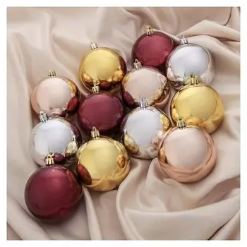 Набор шаров пластик D-7,5 см, 12 шт "Глянец" кофейный