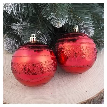 Набор шаров пластик D-7,5 см, 6 шт "Блестящая крошка" красный