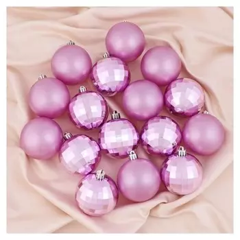 Набор шаров пластик D-7 см, 16 шт "Диско" розовый