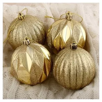 Набор шаров пластик D-7 см, 4 шт "Теодора" золото