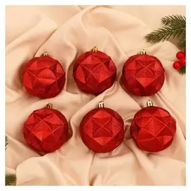 Набор шаров пластик D-7 см, 6 шт "Пелагея грани" красный