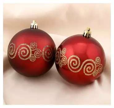 Набор шаров пластик D-8 см, 2 шт "Дуал завитки" бордовый