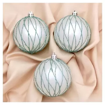 Набор шаров пластик D-8 см, 3 шт "Геометрический полосы" белый