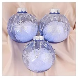 Набор шаров пластик D-8 см, 3 шт "Ледяной" сиреневый