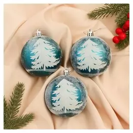 Набор шаров пластик D-8 см, 3 шт "Лесная краса" изумруд