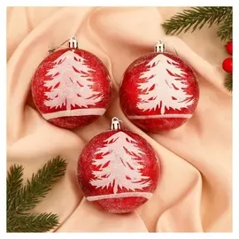 Набор шаров пластик D-8 см, 3 шт "Лесная краса" красный