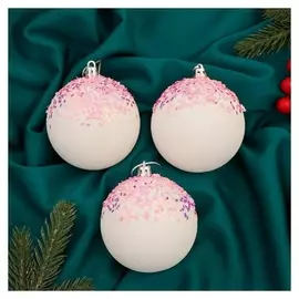 Набор шаров пластик D-8 см, 3 шт "Новелла блеск" розовый