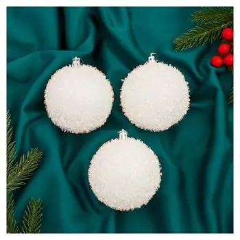 Набор шаров пластик D-8 см, 3 шт "Новелла перламутр" белый