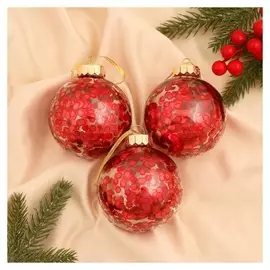 Набор шаров пластик D-8 см, 3 шт "Праздничное настроение круги" красный