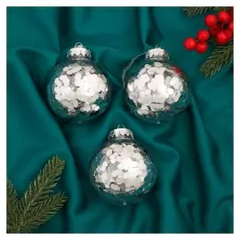 Набор шаров пластик D-8 см, 3 шт "Праздничное настроение круги" серебро