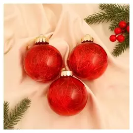 Набор шаров пластик D-8 см, 3 шт "Праздничное настроение полоски" красный