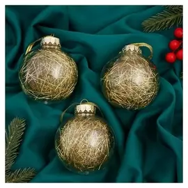 Набор шаров пластик D-8 см, 3 шт "Праздничное настроение полоски" золото