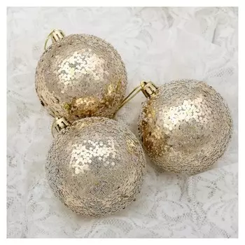 Набор шаров пластик D-8 см, 3 шт "Солнечный перелив" золото