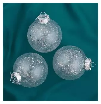 Набор шаров пластик D-8 см, 3 шт "Звёздная даль" серебро