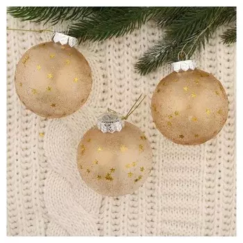 Набор шаров пластик D-8 см, 3 шт "Звёздная даль" золото