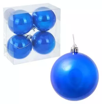 Набор шаров пластик D-8 см, 4 шт "Глянец" синий