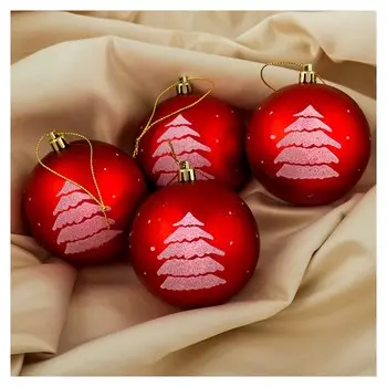 Набор шаров пластик D-8 см, 4 шт "Ёлочка" красный