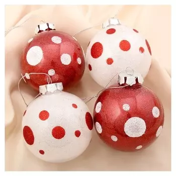 Набор шаров пластик D-8 см, 4 шт "Капелла" красно-белый