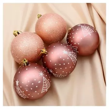 Набор шаров пластик D-8 см, 5 шт "Ёлочка" розовый