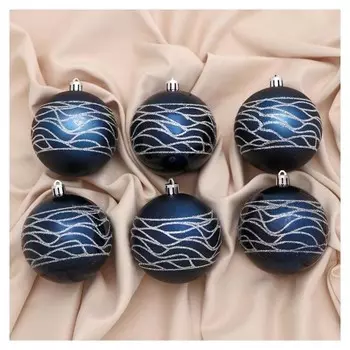 Набор шаров пластик D-8 см, 6 шт "Адель волны" синий