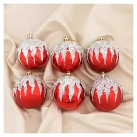 Набор шаров пластик D-8 см, 6 шт "Аделия" красный