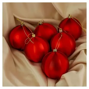 Набор шаров пластик D-8 см, 6 шт "Бархат" красный