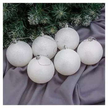 Набор шаров пластик D-8 см, 6 шт "Блестящая дымка" белый