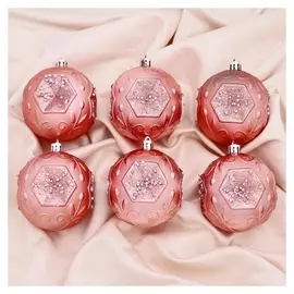 Набор шаров пластик D-8 см, 6 шт "Чарлиз" красный