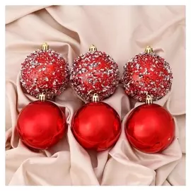 Набор шаров пластик D-8 см, 6 шт "Джейн снег" красный