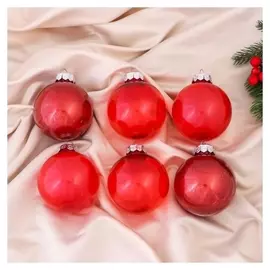 Набор шаров пластик D-8 см, 6 шт "Фелиция" красный