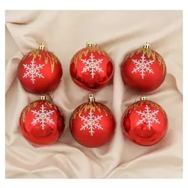 Набор шаров пластик D-8 см, 6 шт "Герда" красный