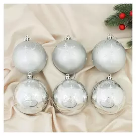 Набор шаров пластик D-8 см, 6 шт "Герда" серебро